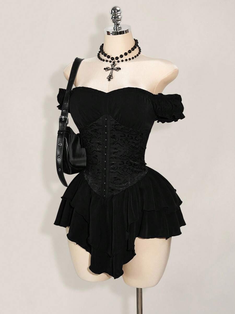 Off The Shoulder Mini Dress Lace Cold Shoulder Asymmetrical A Line Party