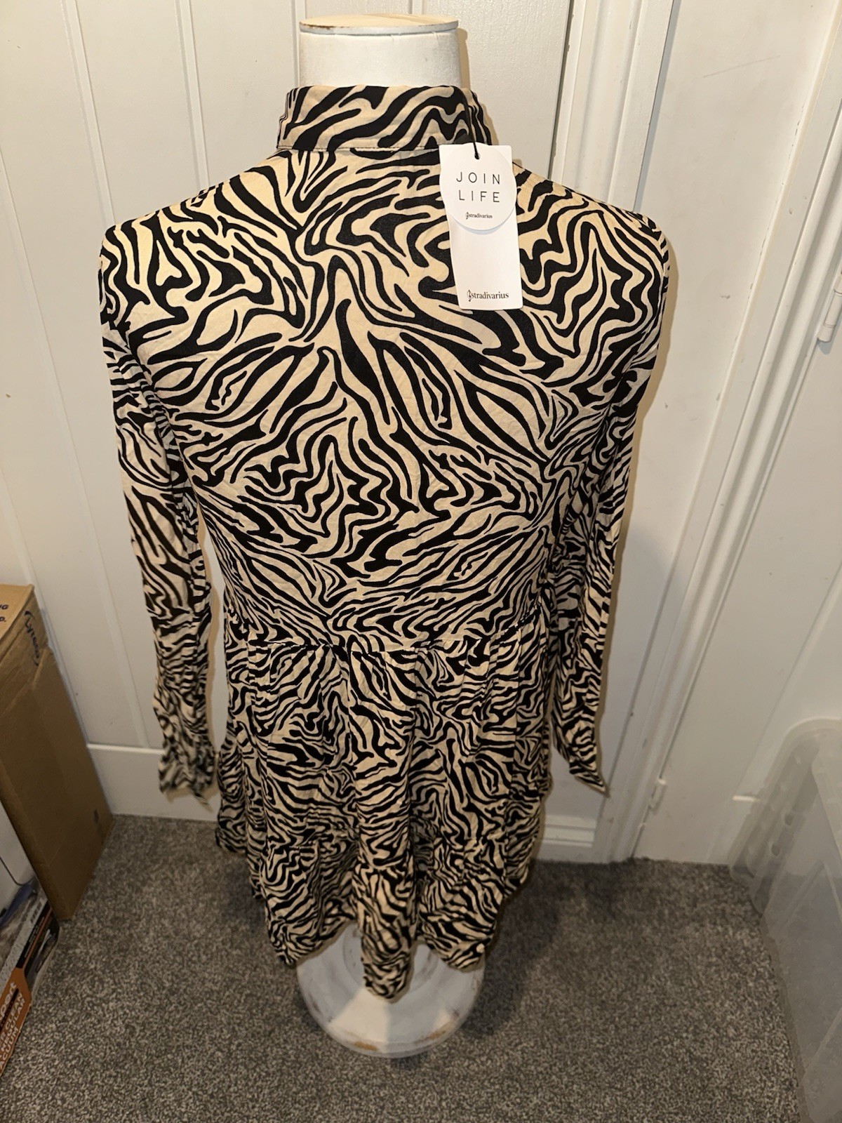Stradivarius shirt dress size small BNWT zebra print brown black Long Sleeve