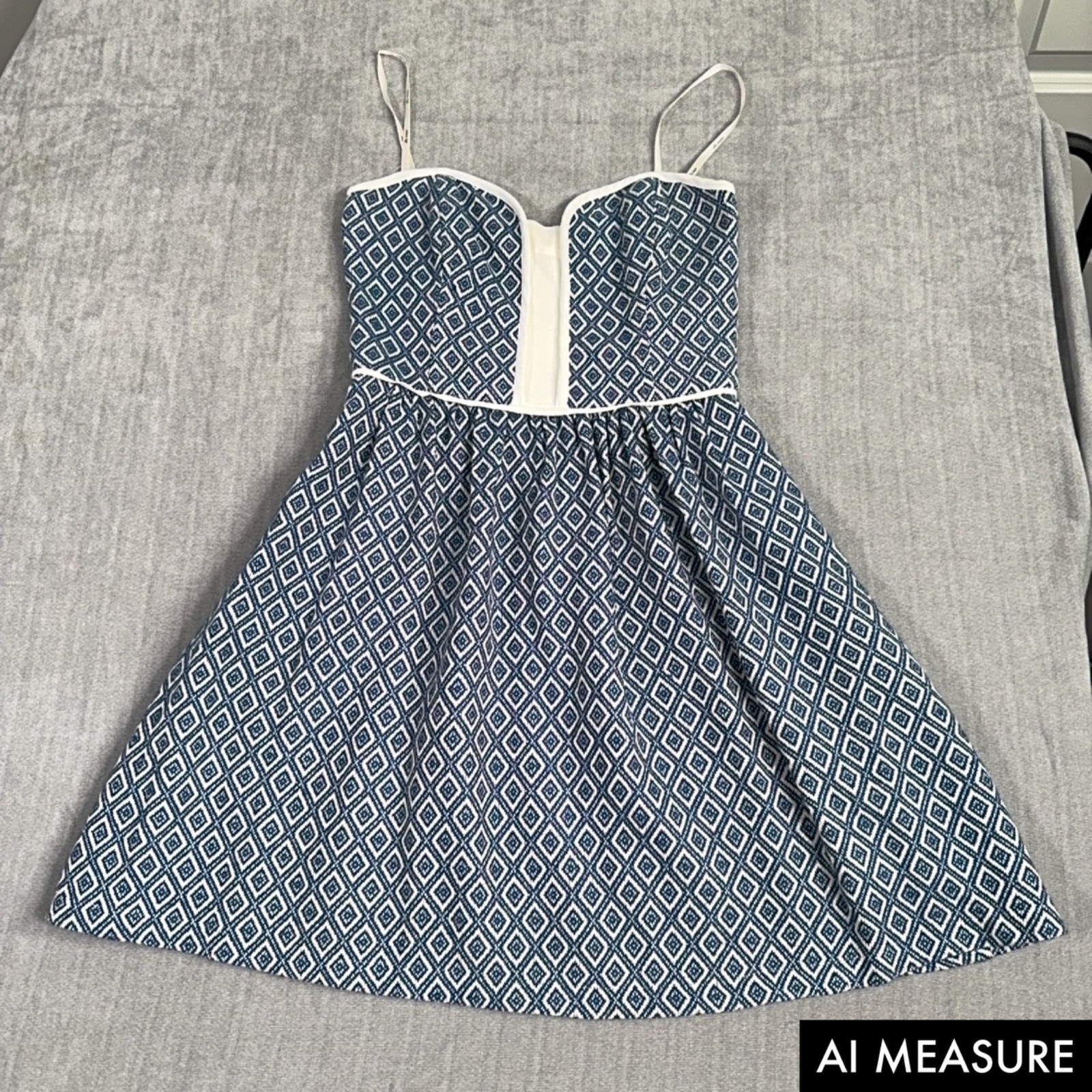Ella Moss Blue White Diamond Print Strapless Dress S Fit & Flare Cotton Blend