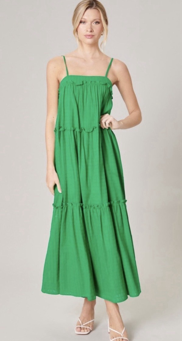 Sugarlips Green Trapeze Maxi Long Dress Women’s Small Cotton Pockets