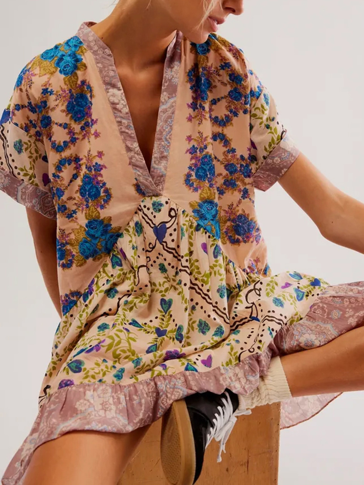 Free People Agnes Printed Mini Dress Small S NEW