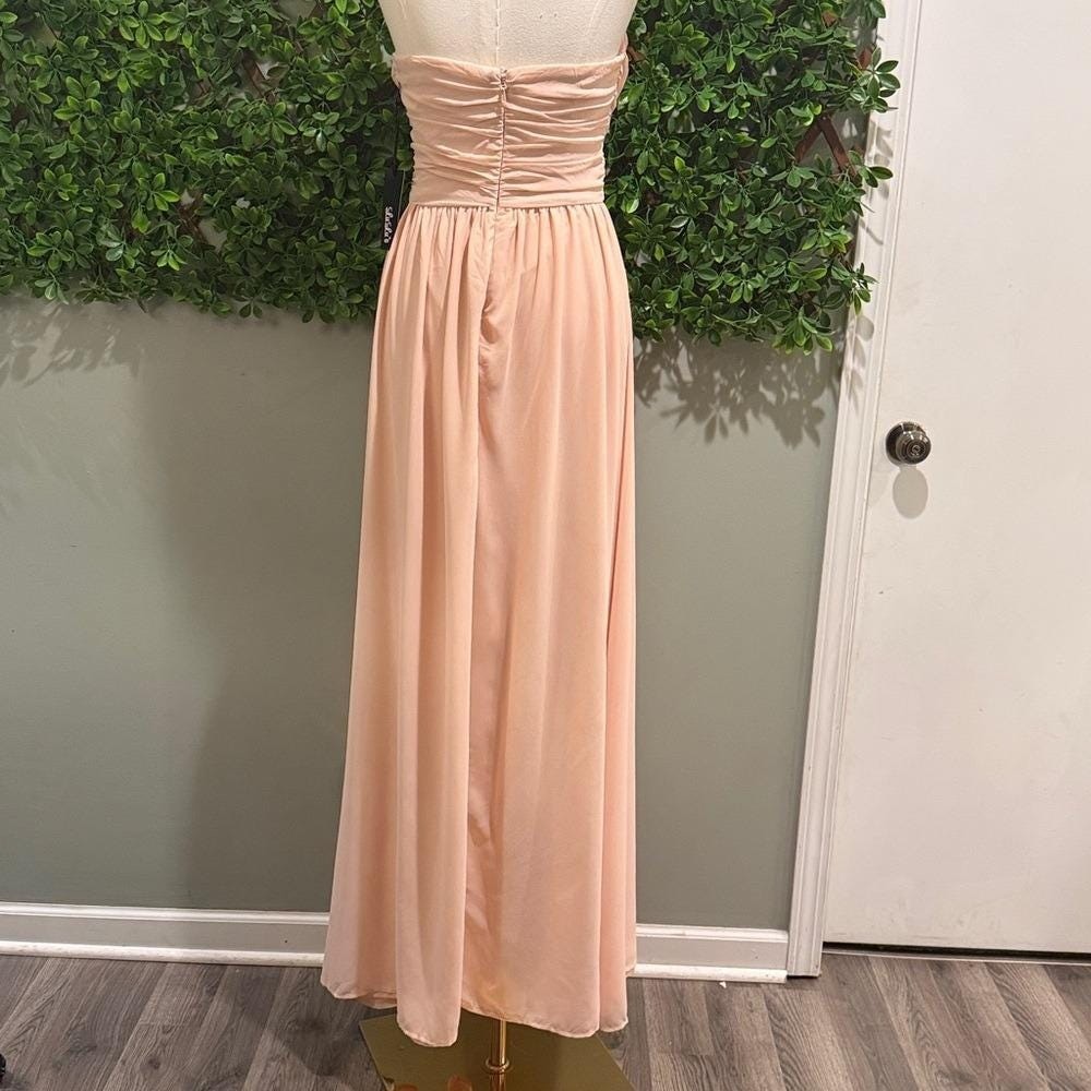 NWT- Moonlight Serenade Peach Strapless Dress w/ Slit