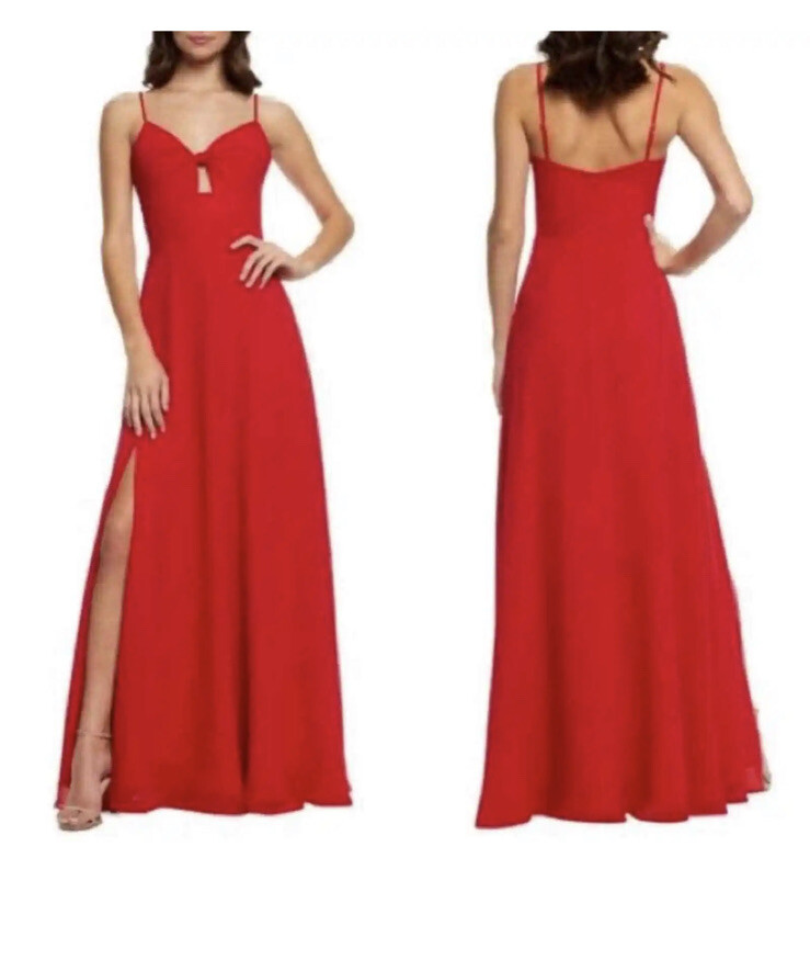 Dress The Population Size XS Cambria Red Maxi Slit Cutout Evening Gown Dress