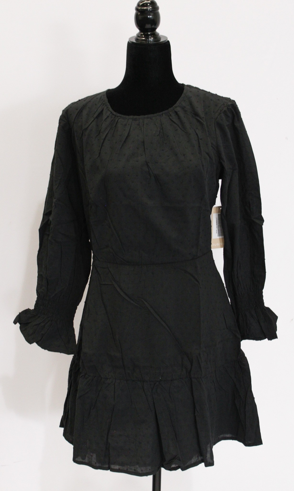 JUSTFAB Women’s Lined Romantic 3/4 Sleeve Mini Dress ZG3 Caviar Large NWT