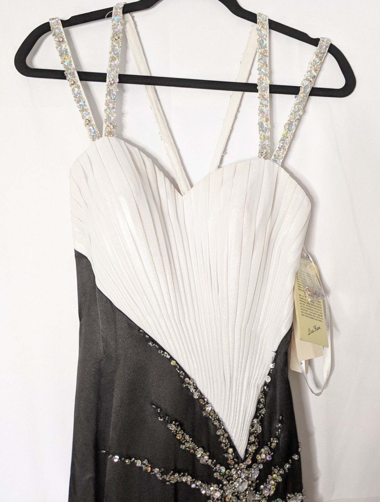 PARTYTIME Black & White Strappy Prom Formal Pageant Gown Beaded Sequins Sz 6 NWT