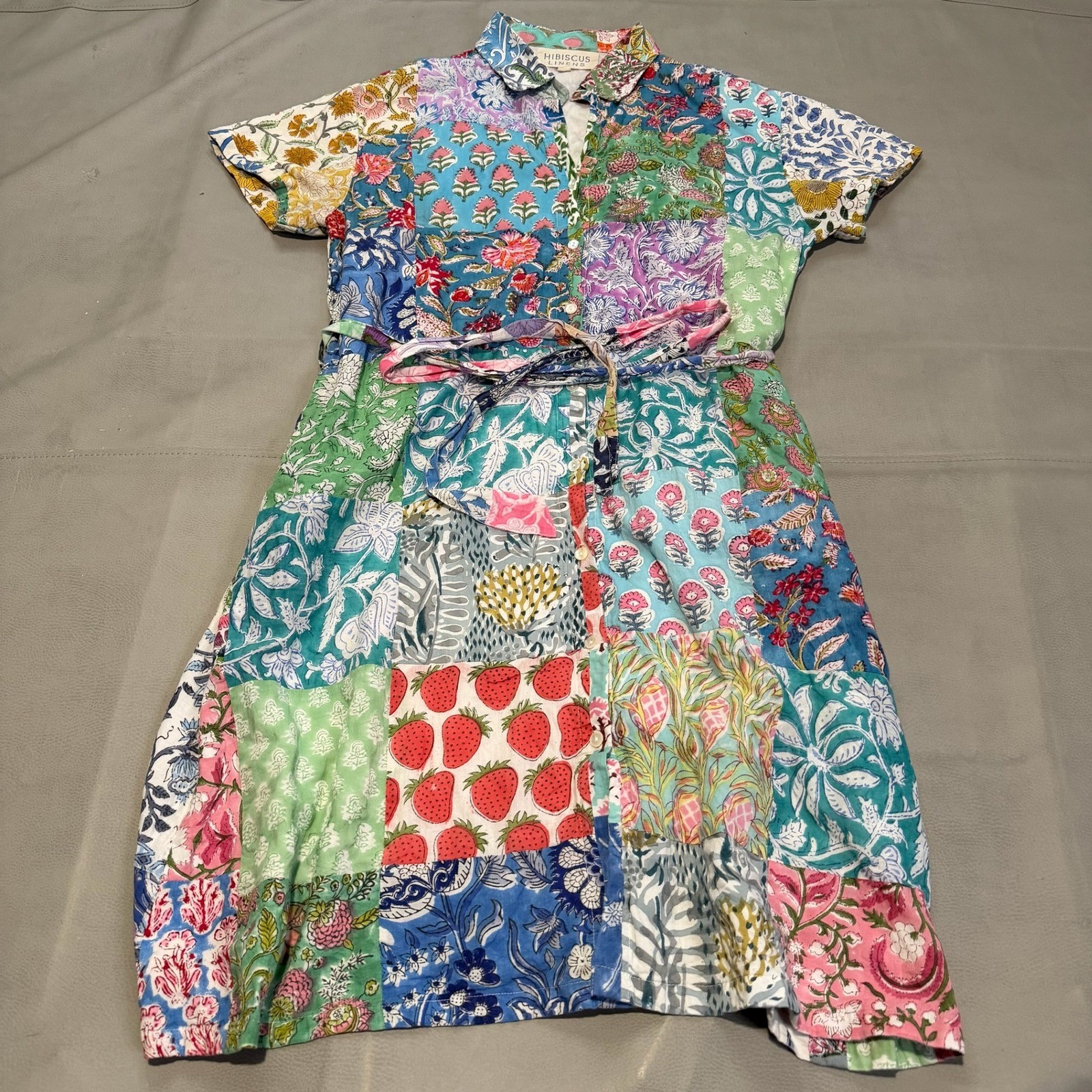 Hibiscus Linens Women XL Patchwork Floral Color Block Quilted Dress Cottage-7821