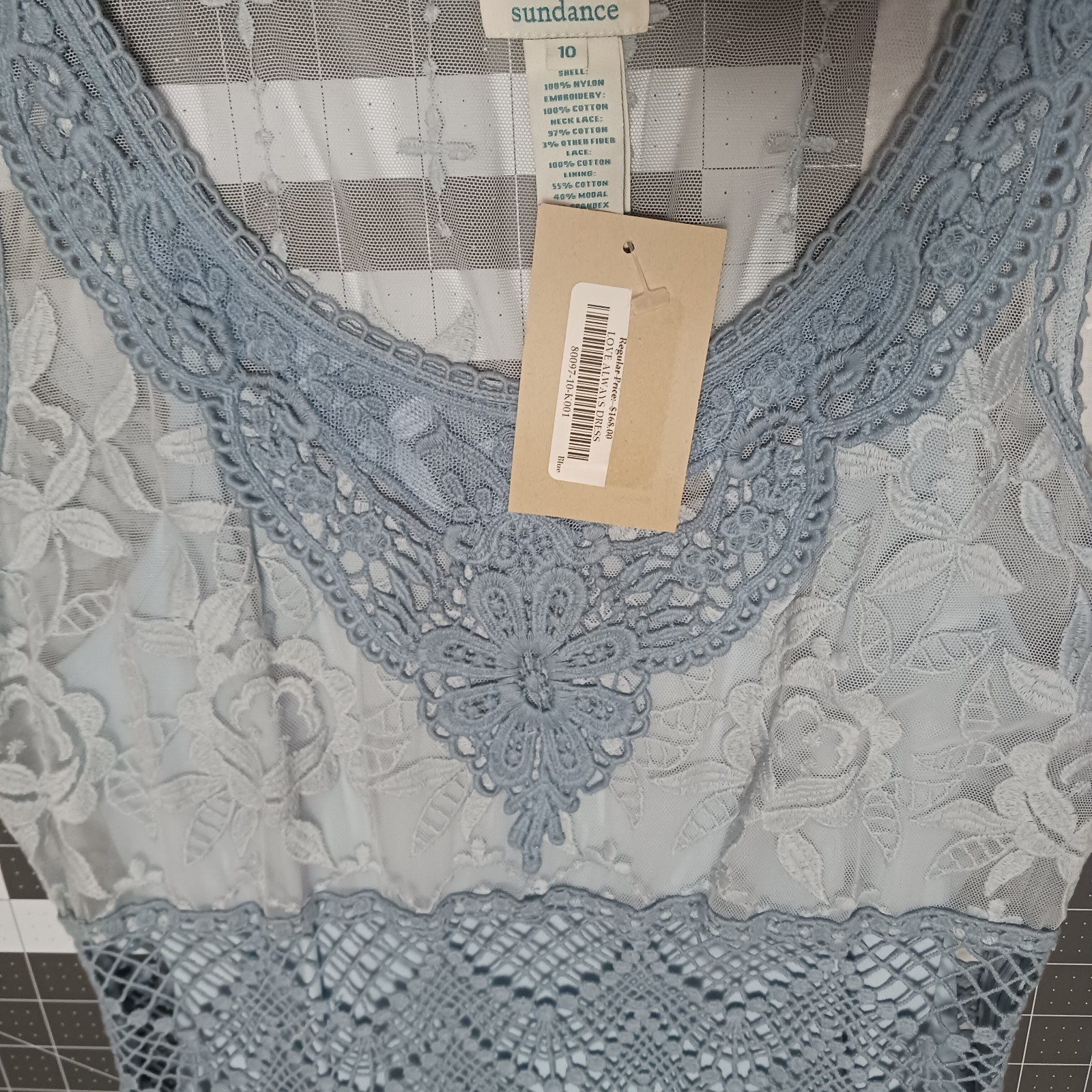 Sundance love always lace embroidered dress size 10 dusty blue