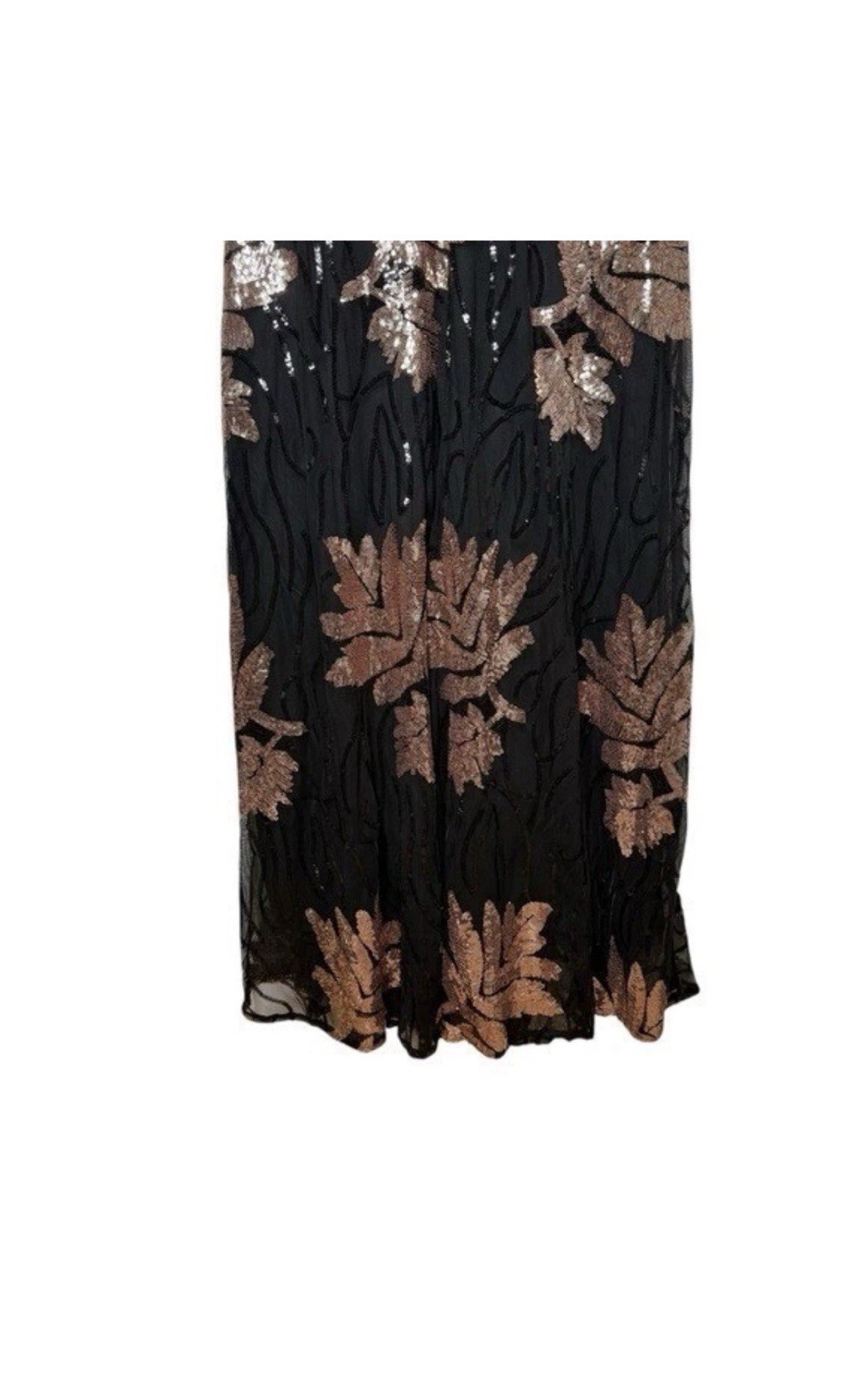 Baltic Born Sequin Floral Mesh Maxi Dress Black/Gold Flutter Sleeve Sz 3XL