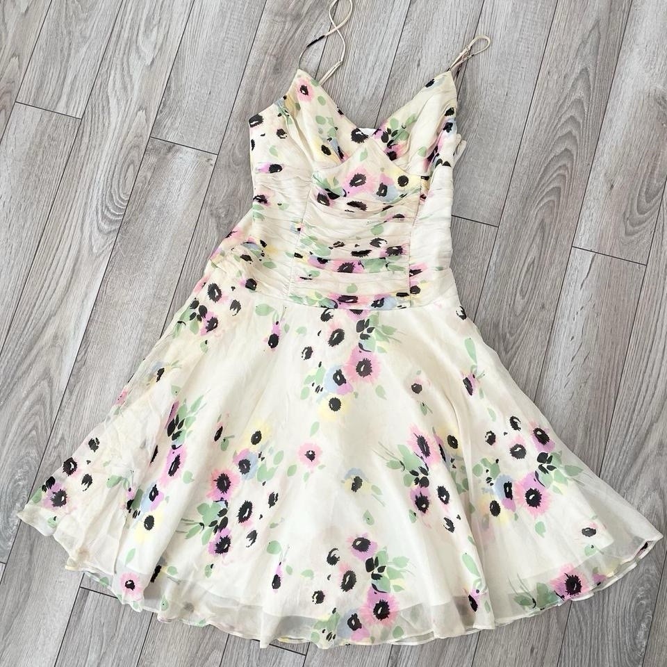 Betsey Johnson New York silk ivory floral fit & flare sweetheart dress size 8