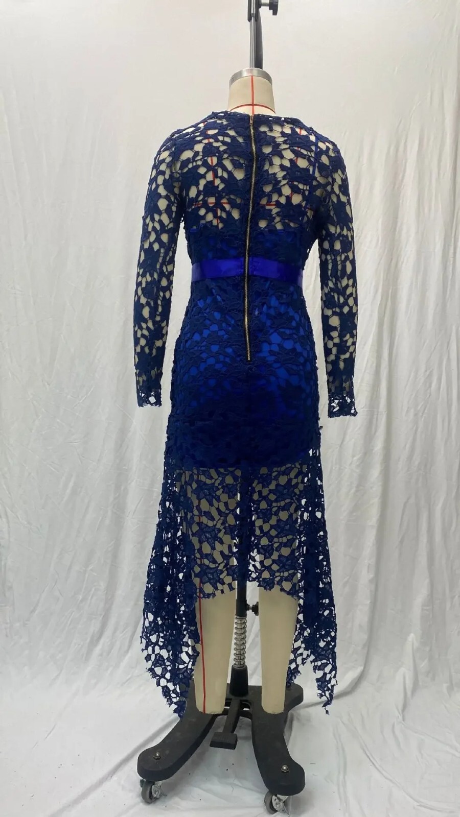 Plus Size Long Sleve Dress Stunning Stand Collar Lace Up Dress