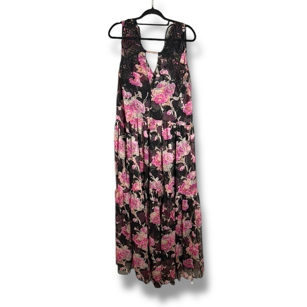 Misa Tie Back Floral Lace Maxi Dress Sheer Size M/L Boho Vacation Resortwear