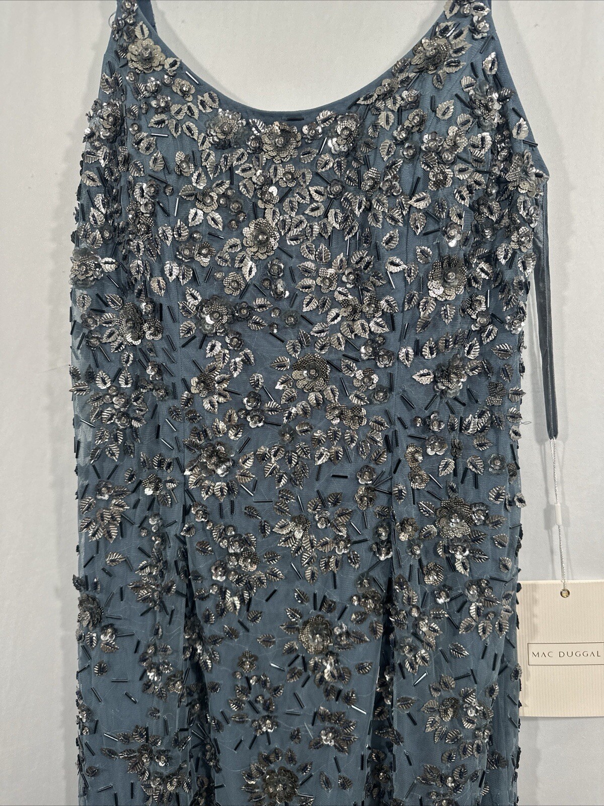 NWT Mac Duggal [ 10 ] 5477 Floral Embellished Scoop Neck Gown in Slate Grey #J43