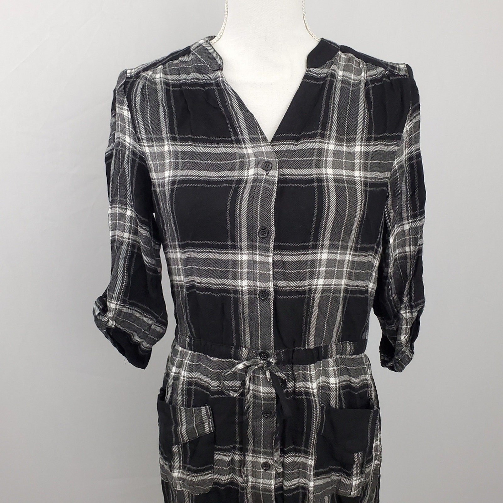 NWT Spense Black White Plaid Shirtdress Pockets Size 10 Old Money Quiet Luxury