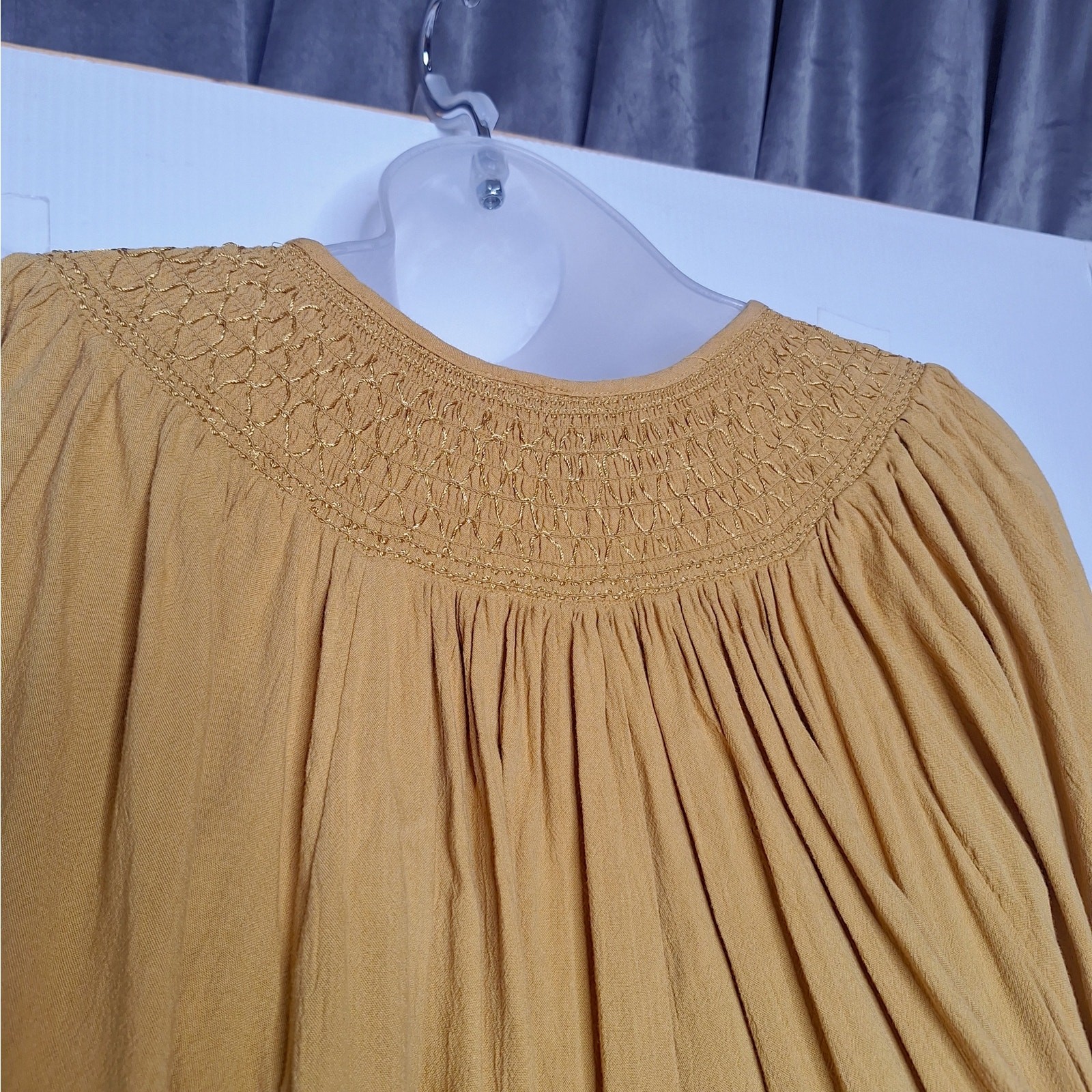 Old Navy Cinch Waist Prairie Dress Celandin M Cotton Blend Mustard Boho Peasant