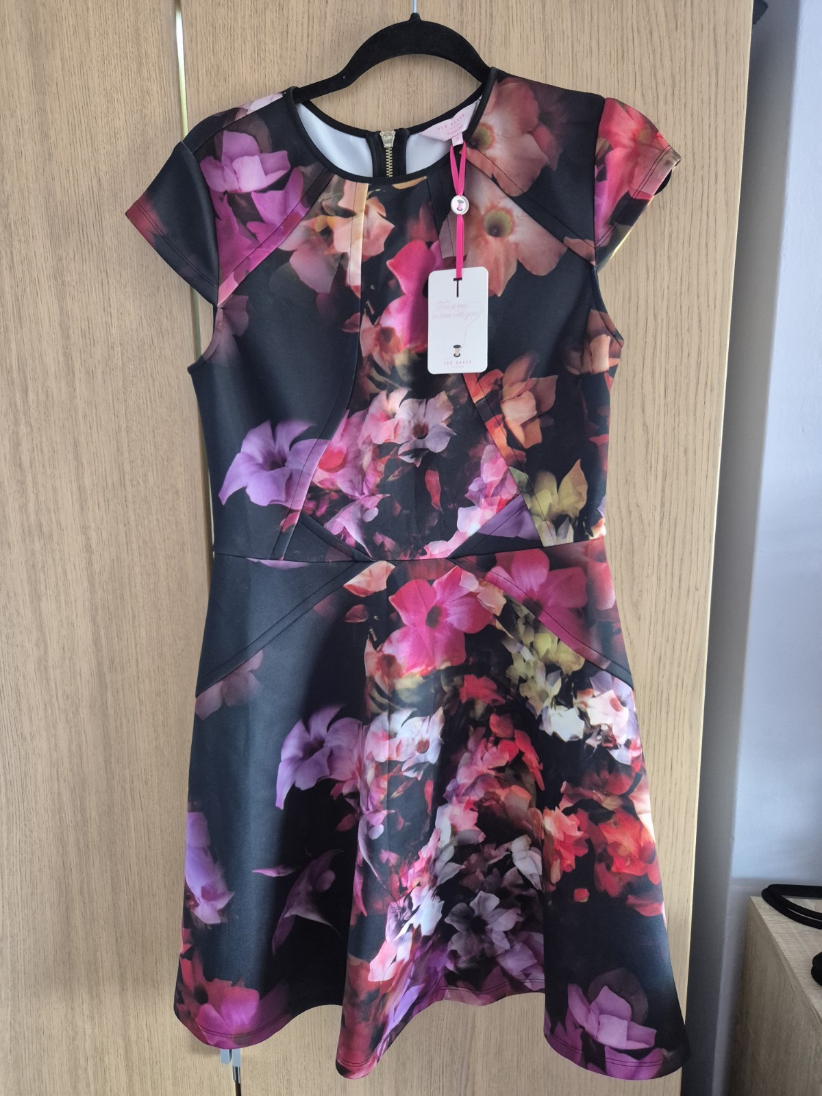 BNWT £149 Ted Baker 3 UK 10 12 Black Floral Skater Dress Wedding Races