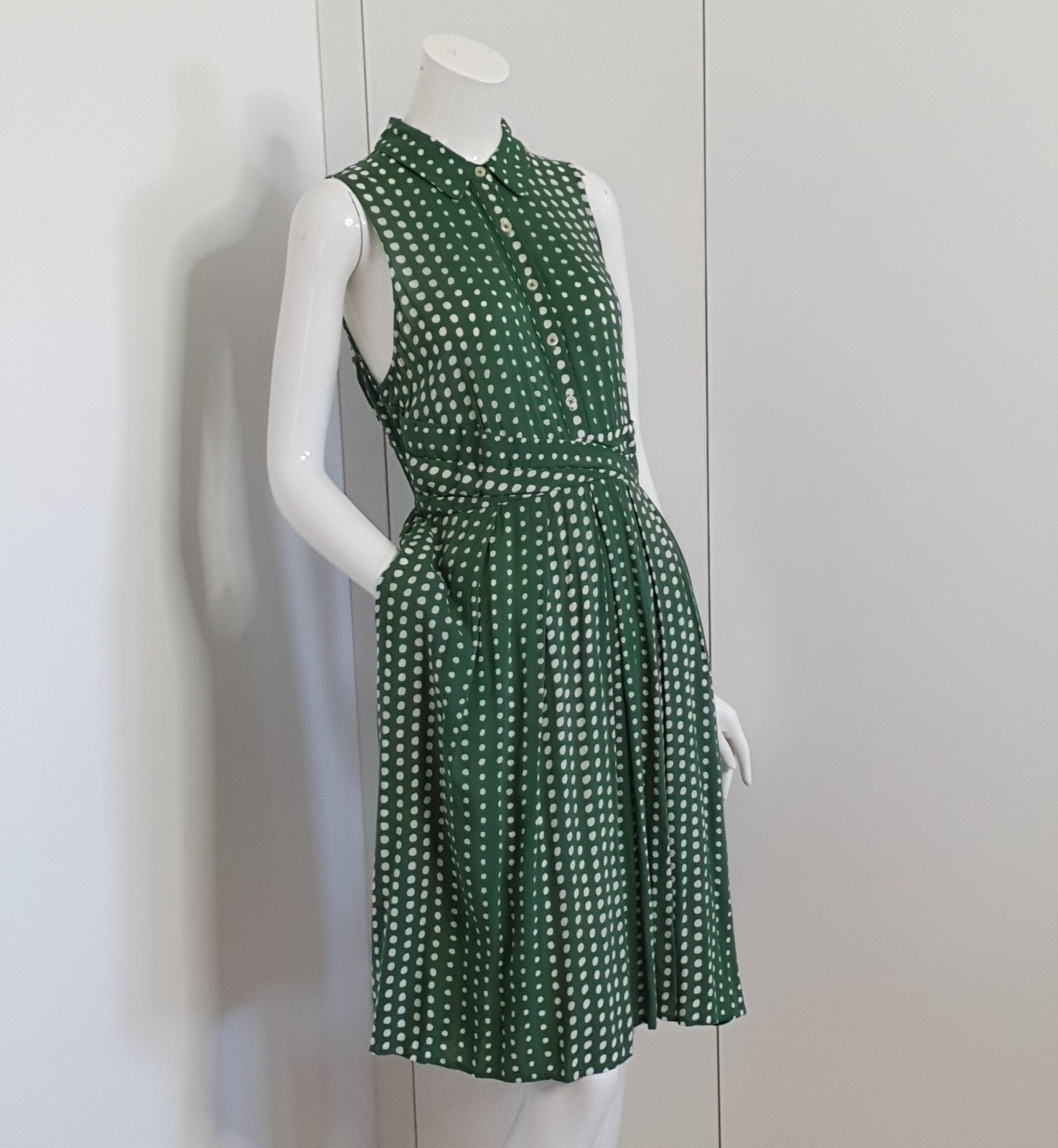 Anthropologie X 11.1.Tylho Brynne Sz M 10-12 Shirt Dress Green Polka Dot S/Less