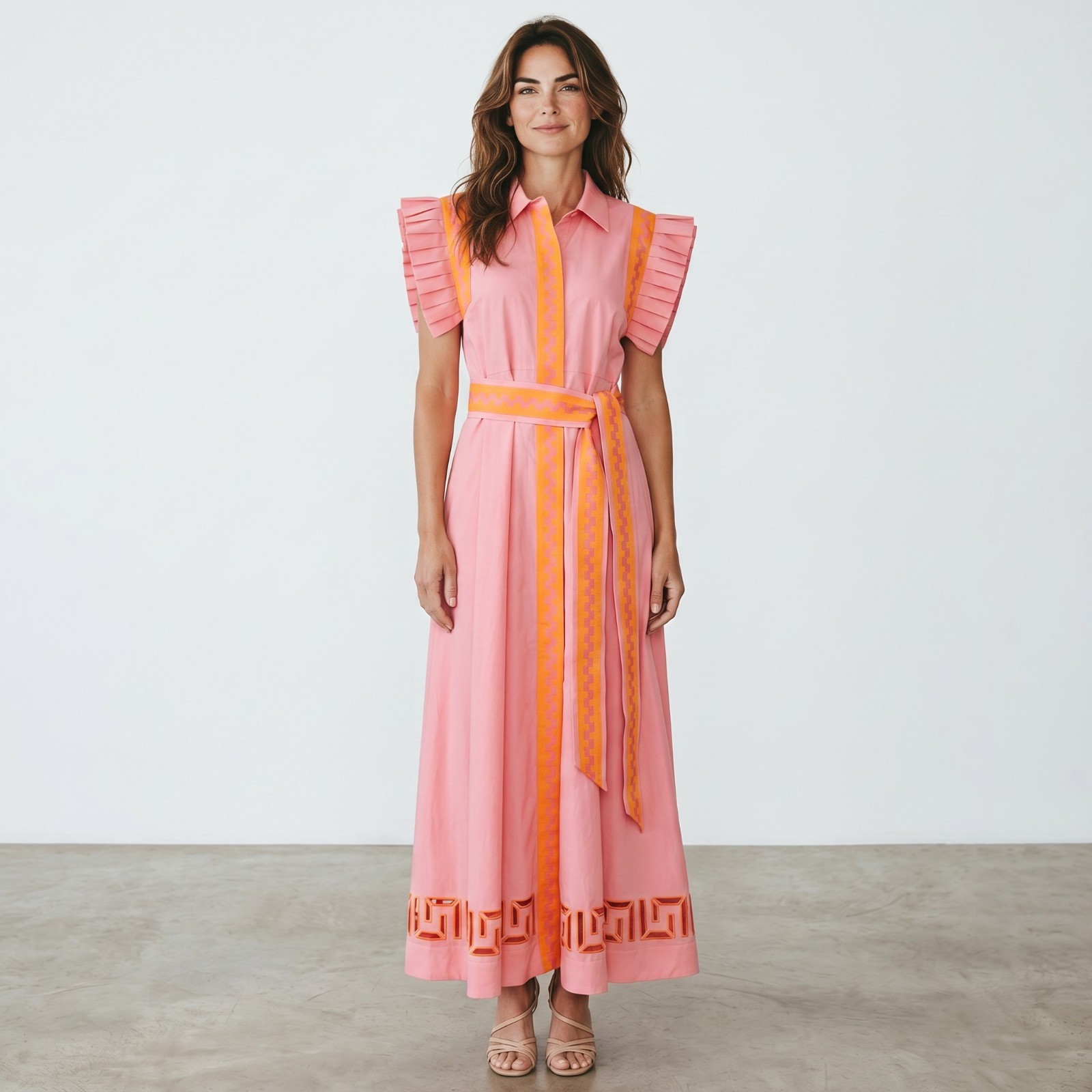Emily McCarthy Anderson Maxi Dress Size M Pink Cabaret Mid Century Sophisticated
