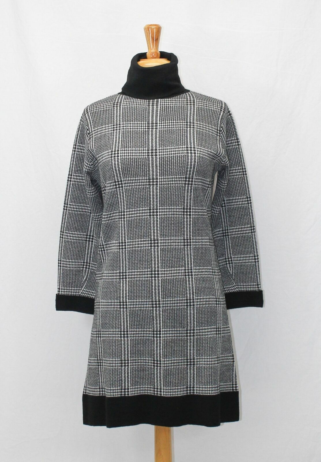 Peter Millar Black White Wool Plaid Turtleneck Sweater Dress Size M