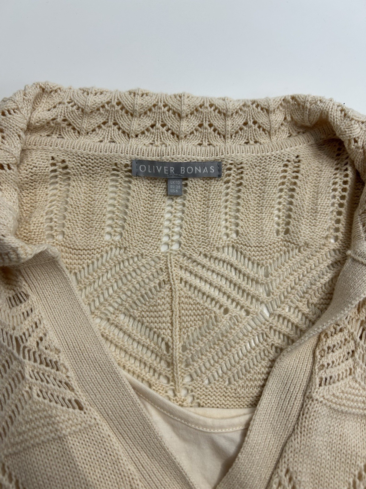 Oliver Bonas Crochet Look Neutral Knit Midi Dress Size 10 Beach Summer