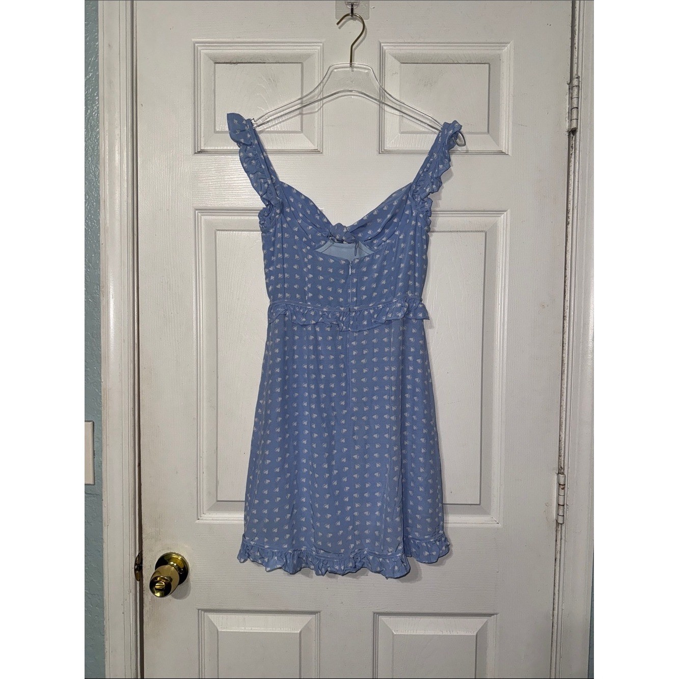 For Love & Lemons Sweetheart Mini Dress Light Blue Heart Print Size XS
