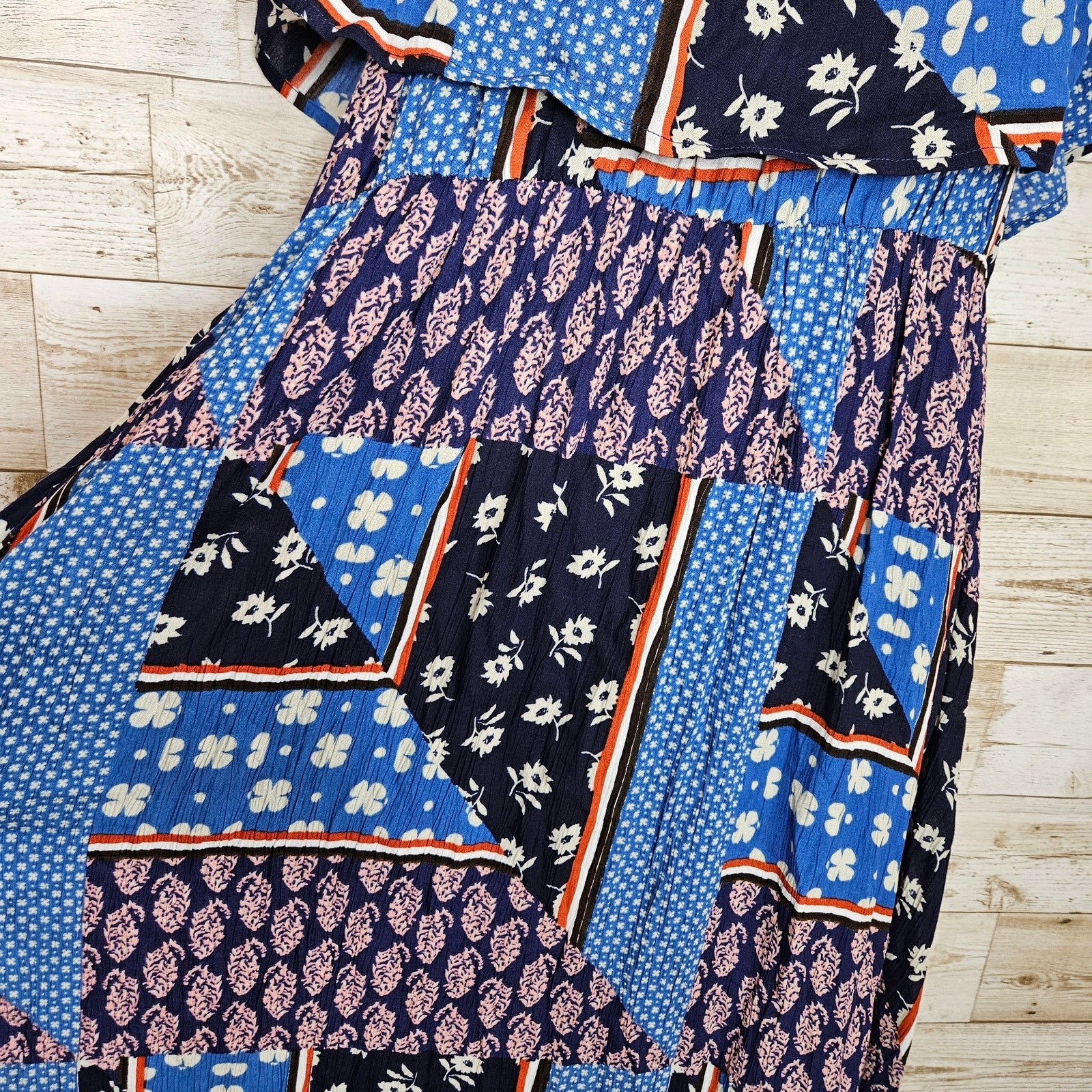 Evans Patchwork Maxi Dress 14 Sundress Floral Ruffle Patriotic Cottagecore XL