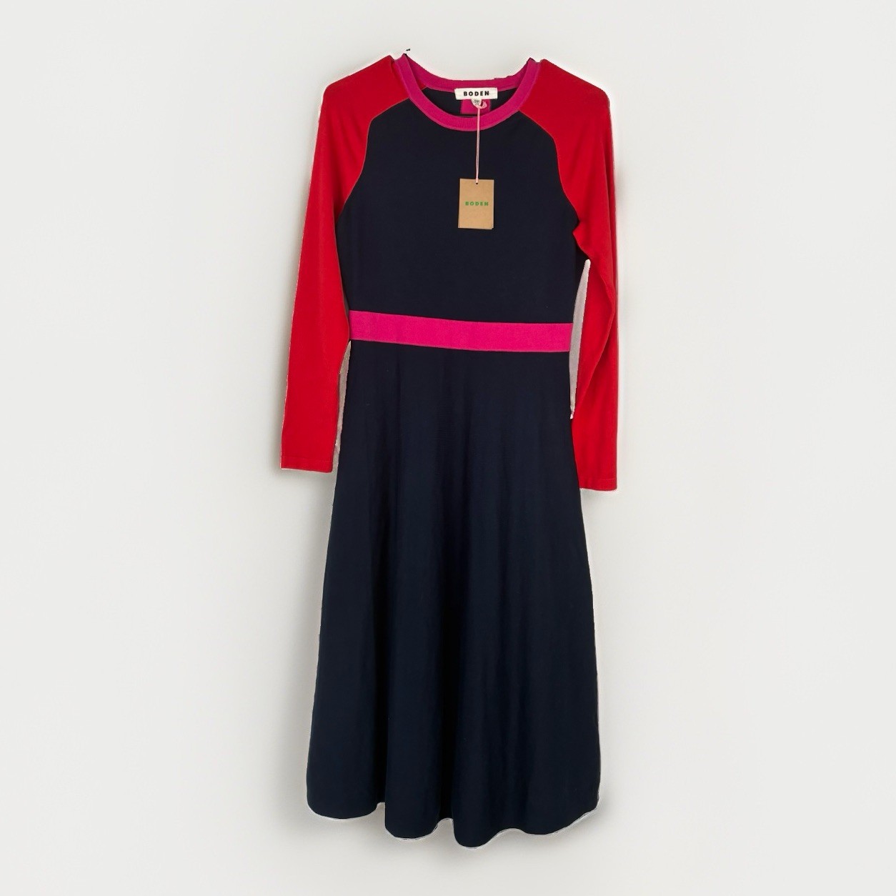 Boden Sam Colourblock Knitted Dress Midi Long Sleeve Navy Red Pink US 6P ~ NWT