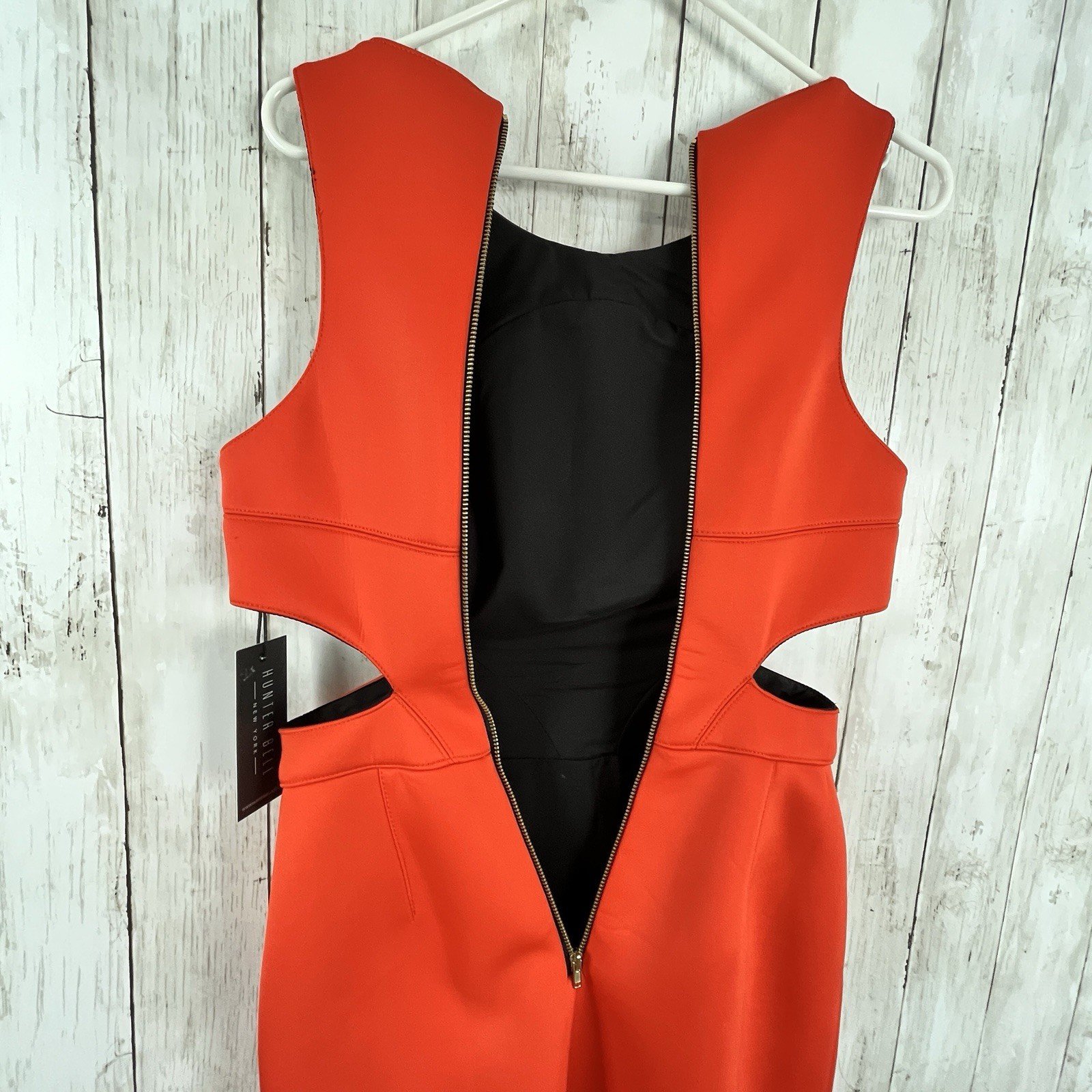 NWT Hunter Bell Porter Cutout Sheath Dress Size 8 Orange Scuba Neoprene Bodycon