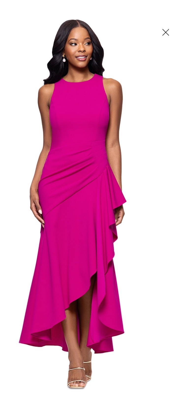 Betsy & Adam New Fuchsia Scuba Crepe High Low Ruched Ruffle Dress Size 8P $249