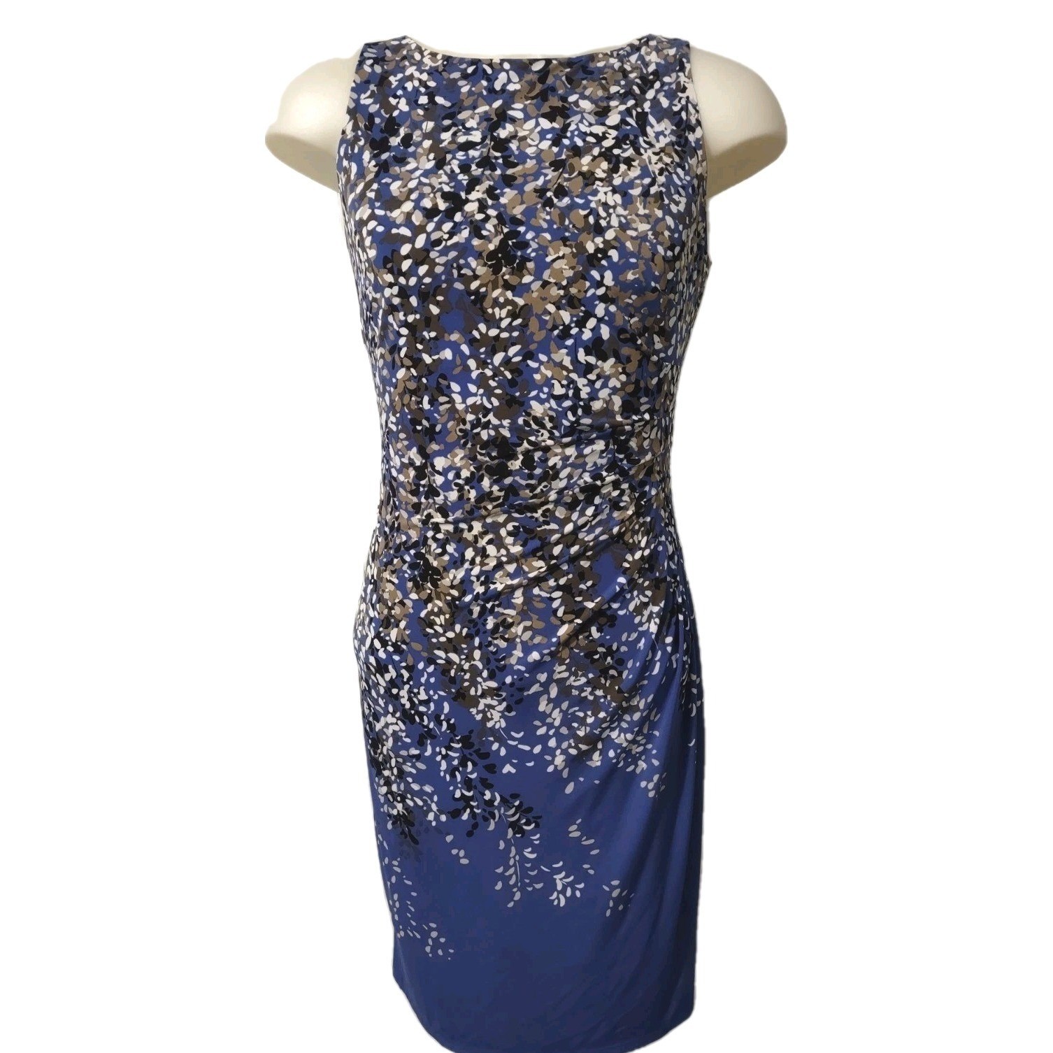 Anne Klein Sheath Dress 12 Women Bold Whimsical Retro Blue Floral Ruched Graphic