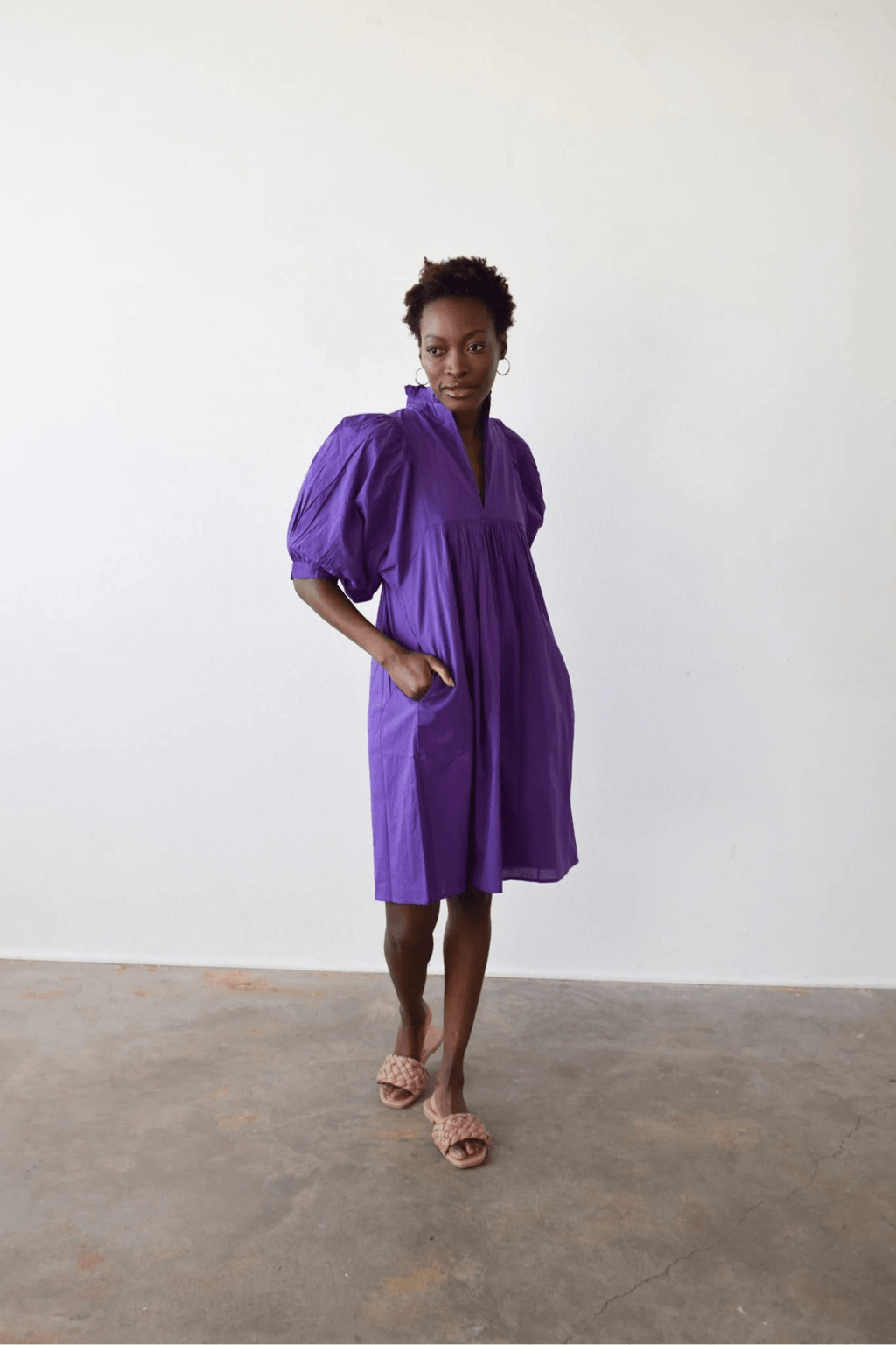 NWT Never A Wallflower High Neck Dress Purple Solid Cotton Cambric Size XS