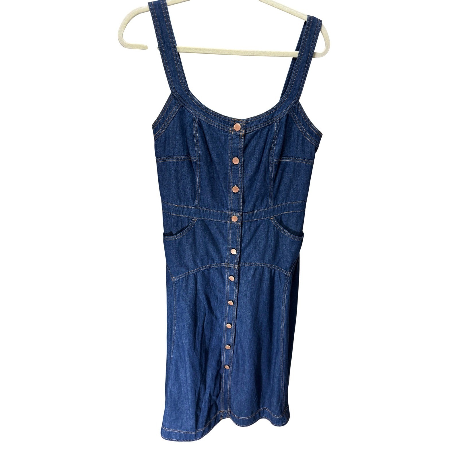 Sonoma Denim Dress Womens 16 Blue Button Front Midi Smocked Back Coastal Spring