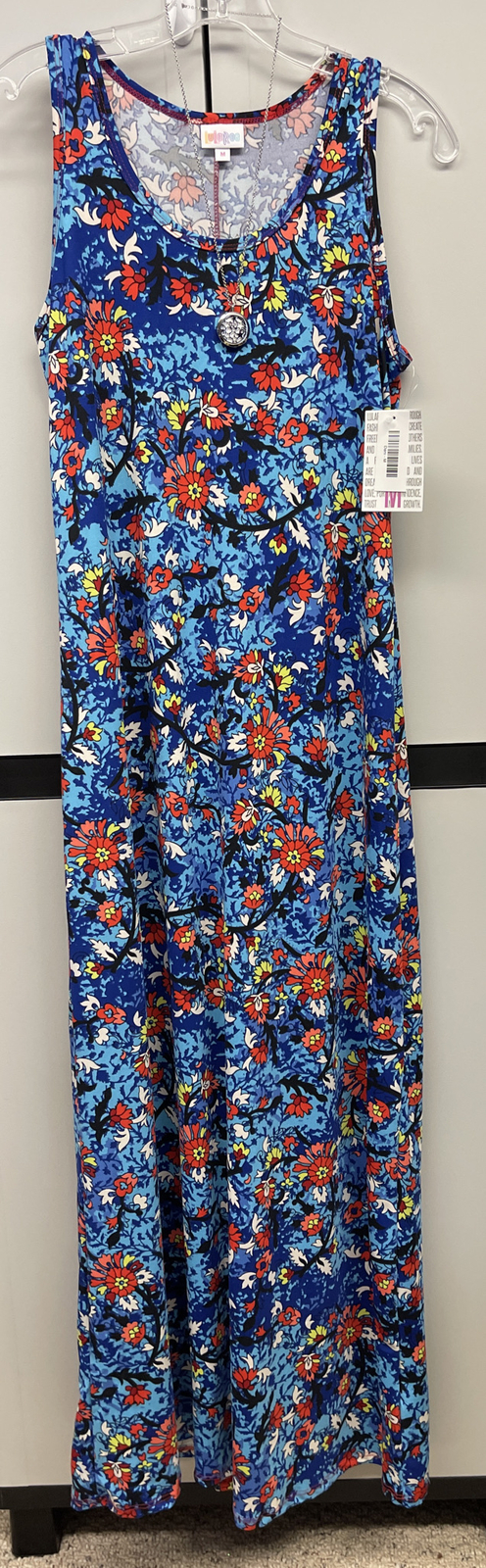 NWT Lularoe Medium Blue Orange White Green Floral Dani Long Column Dress