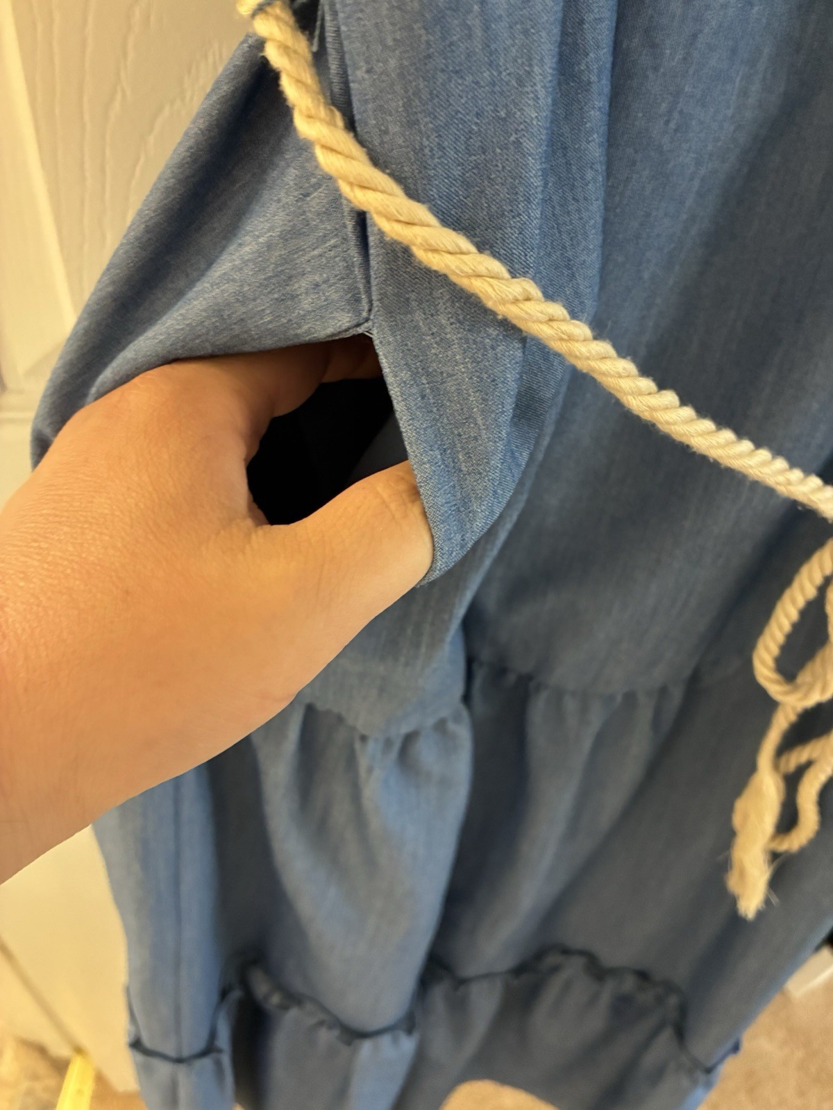 Julia Jordan Blue Chambray Long Strappy Tie Waist & Pockets Dress L