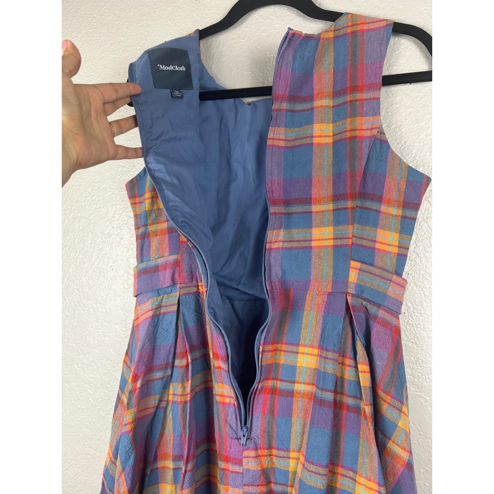 ModCloth Something Sixties Plaid Linen Blend Sleeveless Retro Dress Colorful 12