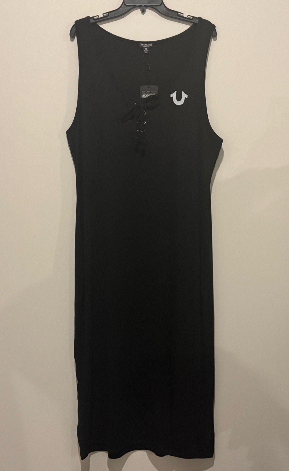 NWT True Religion Women’s Black Midi Sleeveless Lace Up Dress Size 3XL $129