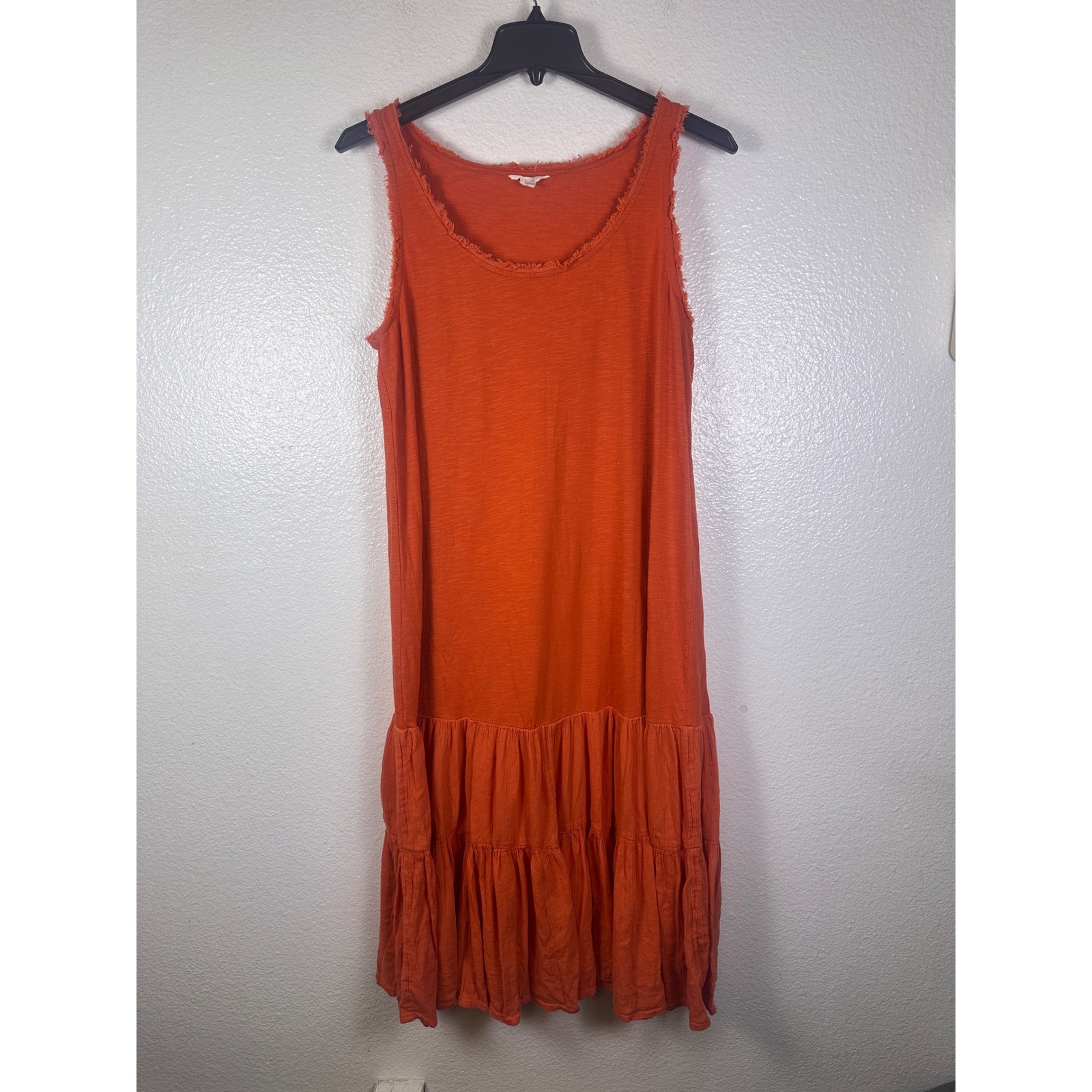 Caslon Women Orange Sleeveless Tiered Frayed Edge Slub Knit Midi Dress Large