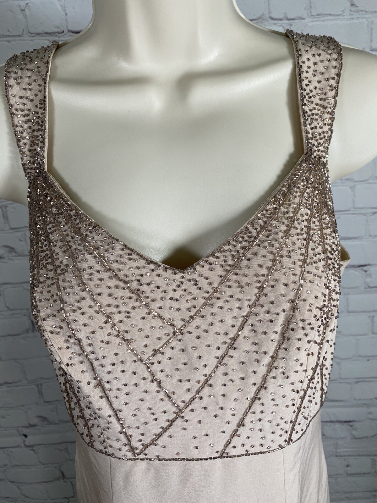 VTG Montage By Mon Cheri Champagne Beaded Long Sleeveless Sheath Dress 4