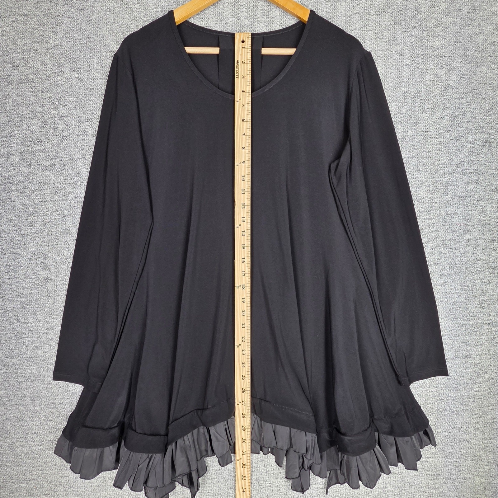 GERSHON BRAM WOMEN’S ASYMMETRICAL RUFFLE‑HEM TUNIC DRESS – BLACK – SIZE LARGE