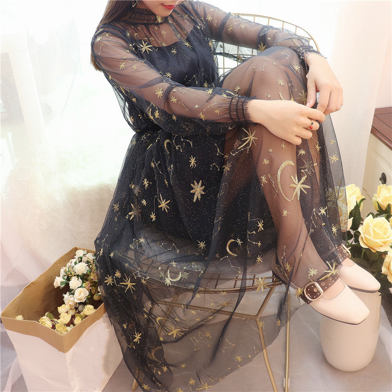 Lady Lolita Ruffled Dress Embroidered Princess Puff Sleeve Dolly Tulle Sundress