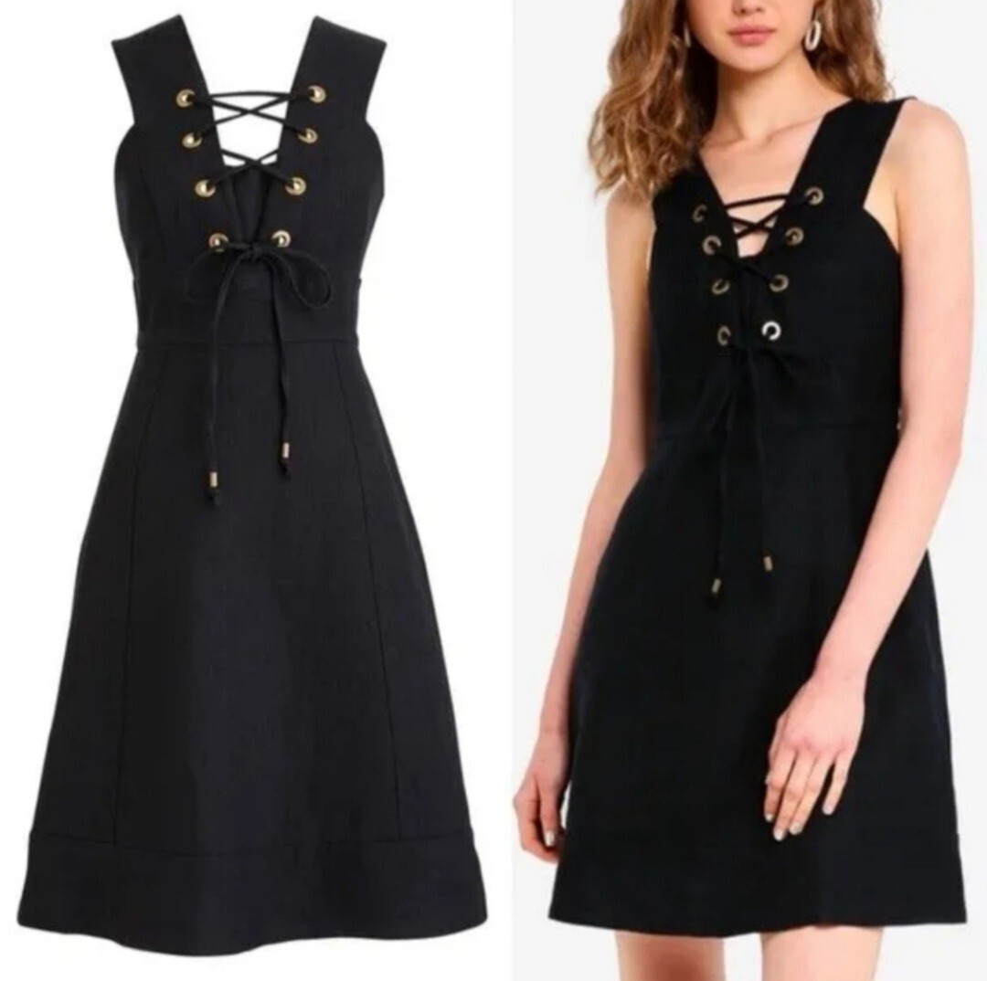 J.Crew Lace-up dress in structured linen Little Black Dress Womens Size 10 NWT