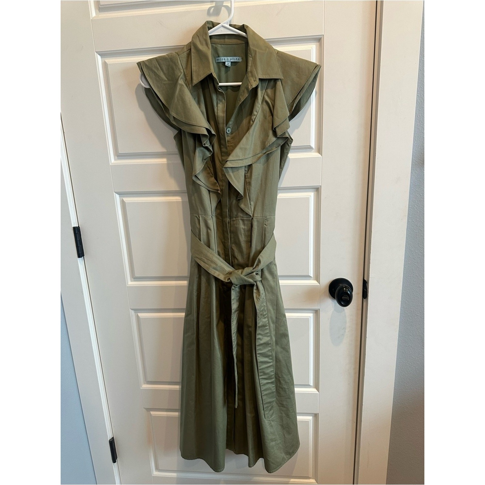 Antonio Melani Ruffle Belted Dress-Olive Green-size 0