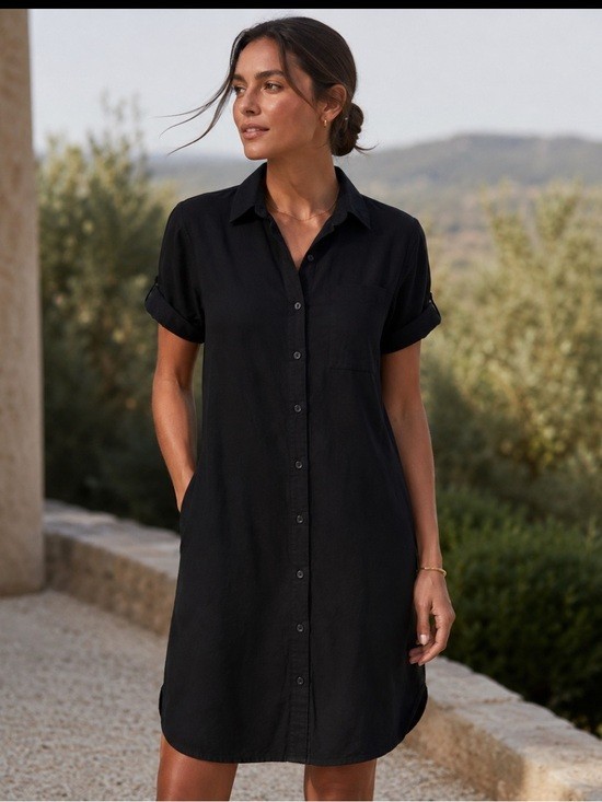 Old Navy linen button down dress L midi puffy sleeves beachy casual minimalist