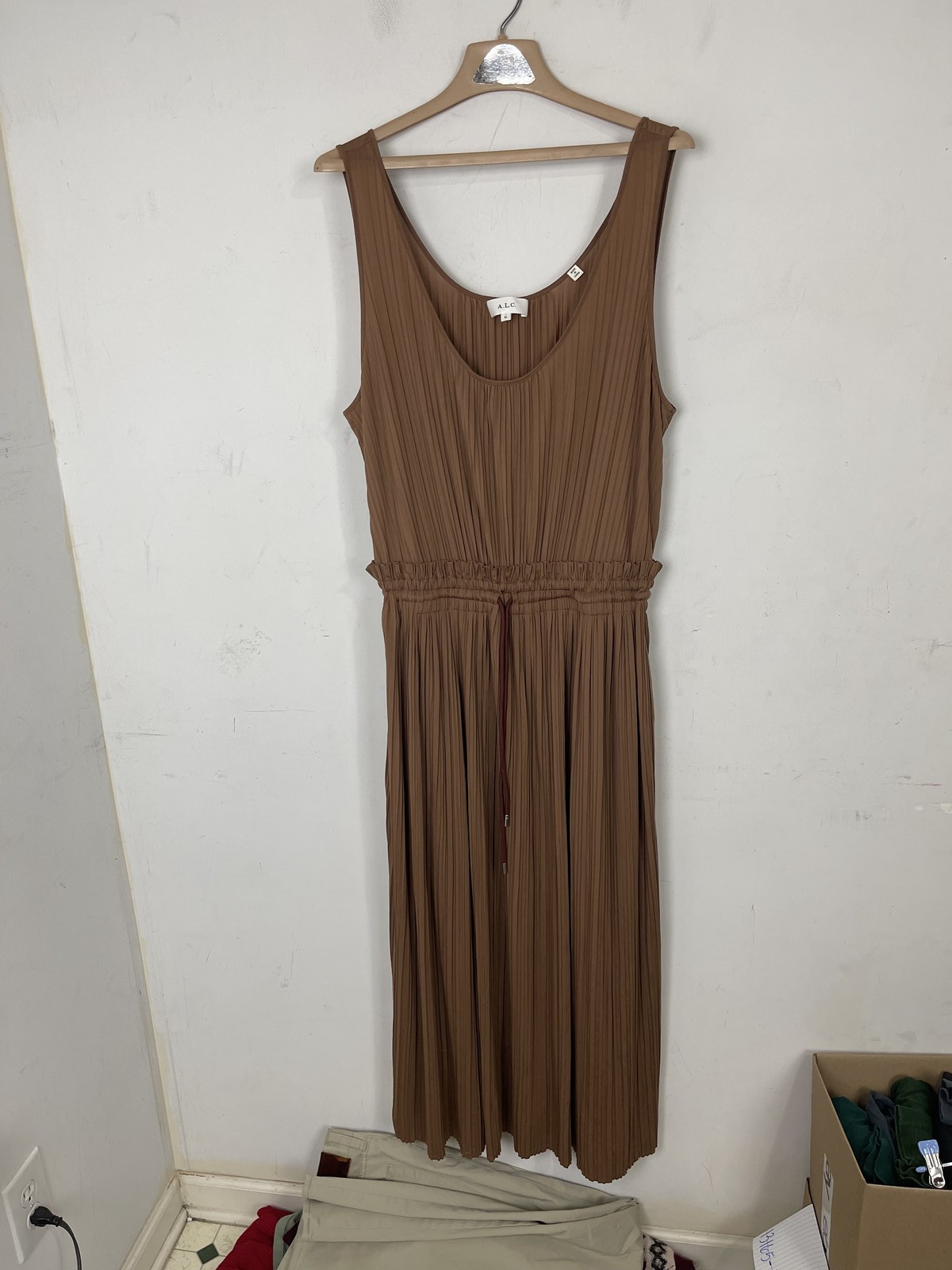 Women’s A.L.C. Pleated Sleeveless Maxi Dress Brown Size XL