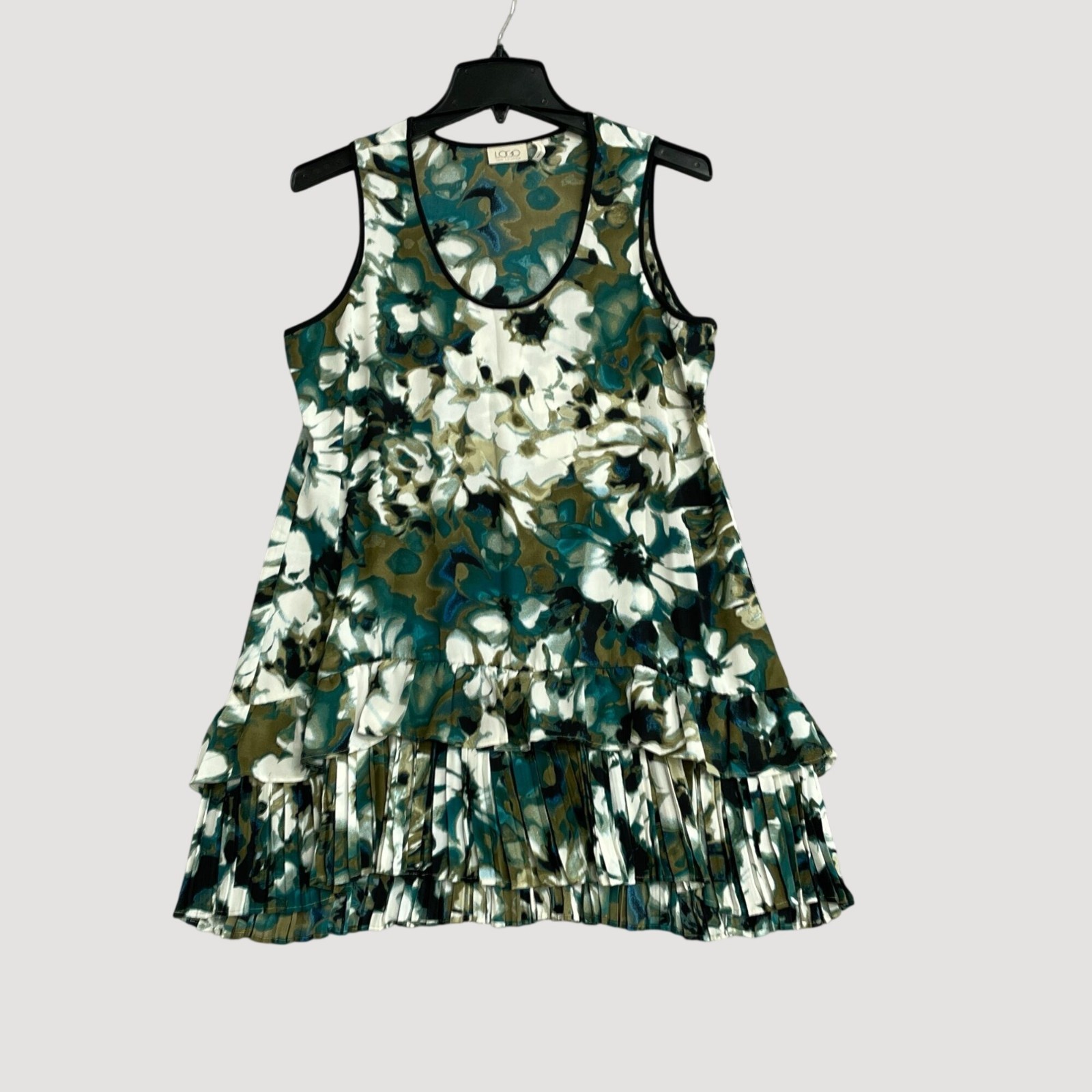 Logo Lori Goldstein Women’s L Floral Printed Sleeveless Pleated Mini Dress P0191