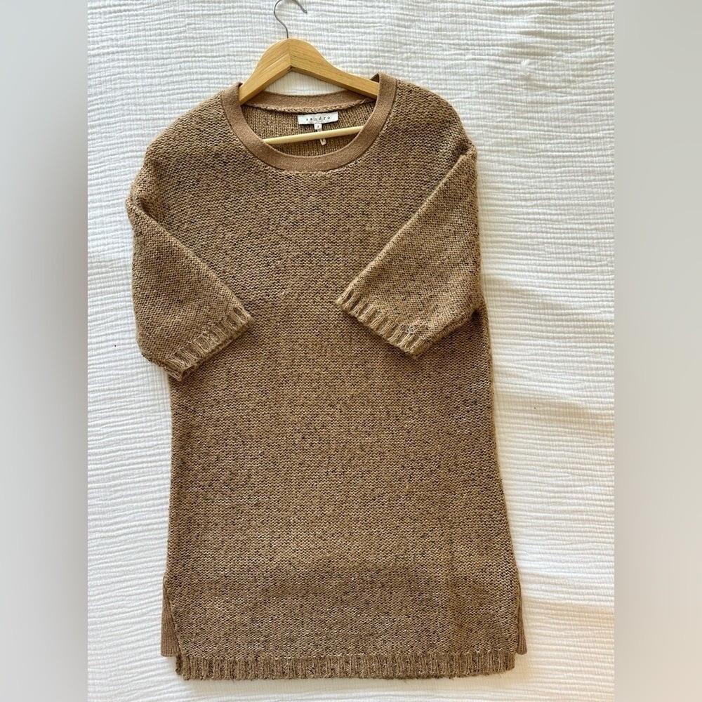 Sandro Tan Textured Knit Sweater Dress