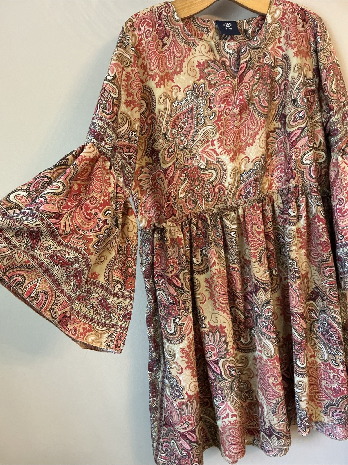 Lovely Beige Paisley Print Boho Summer Dress – Size S/M