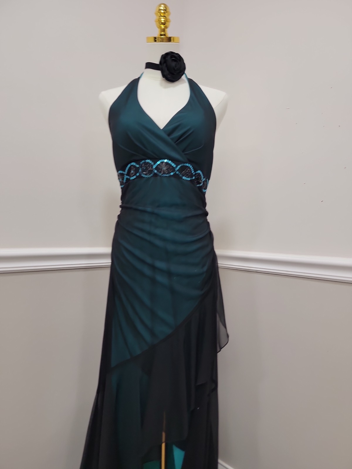Vintage Y2K City Triangles Green Black High Low Halter Dress Whimsigoth Womens L