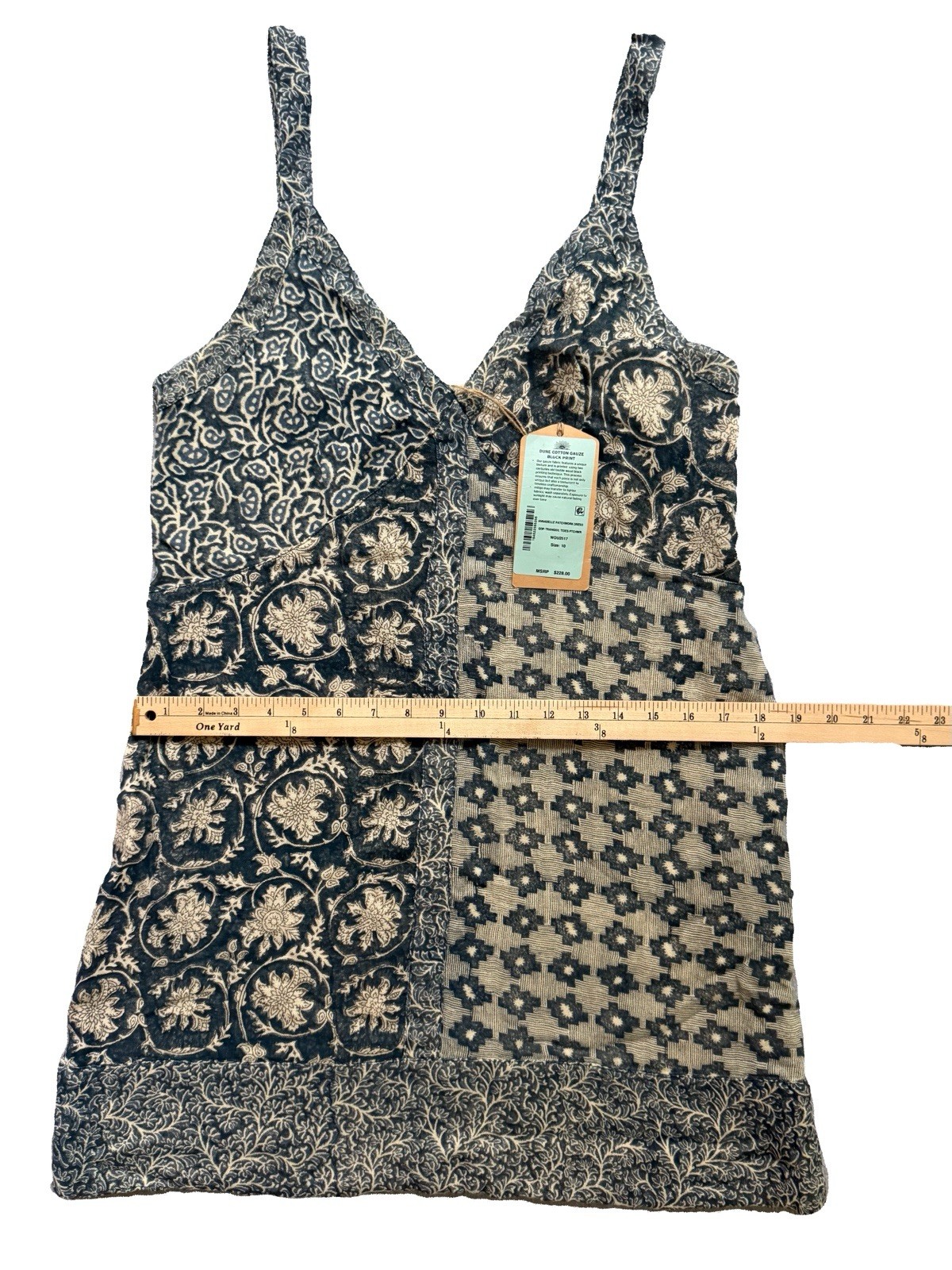 Faherty | Annabelle Patchwork Boho Dress | NWT | 10 | Artisan Cotton Gauze