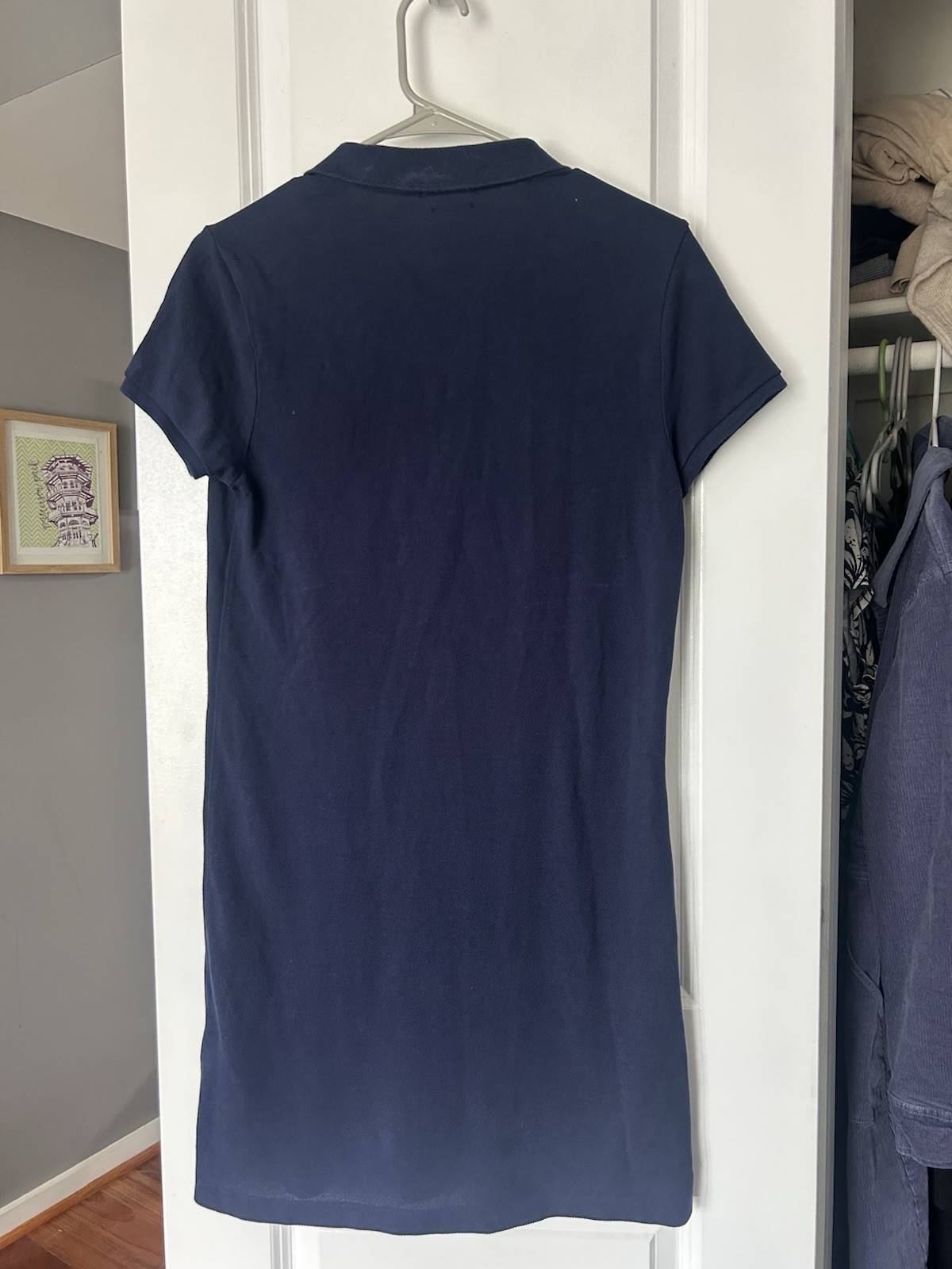 Polo Ralph Lauren The Mesh Mini Shirt Long Women Navy Blue Short Sleeve Size XS