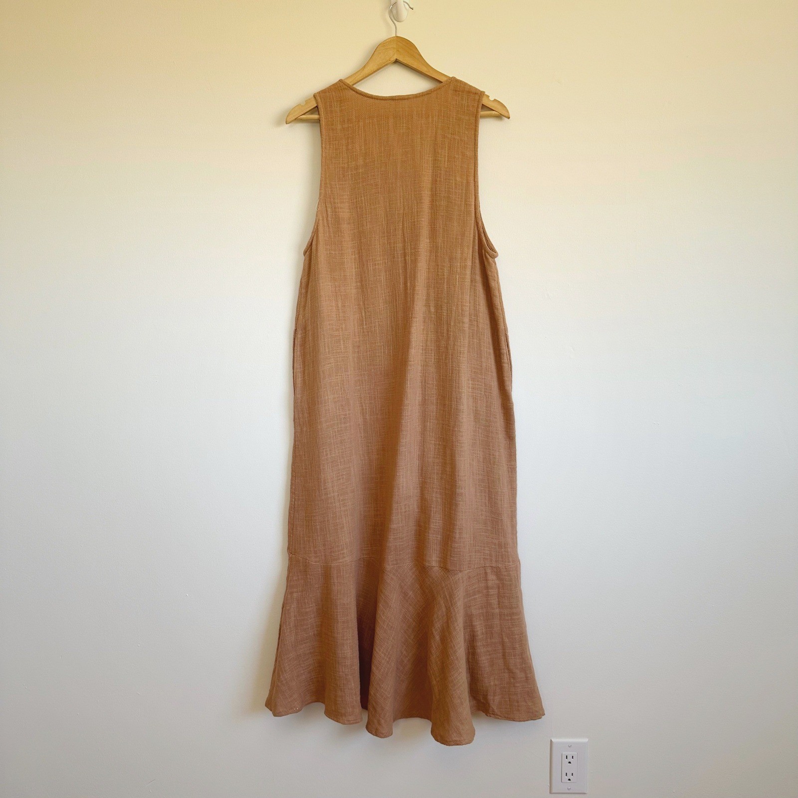 Free People Textured Cotton Button Down Ruffle Maxi Dress Medium Beach Cottage